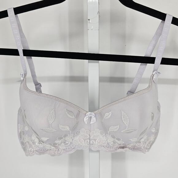 Vintage 1990s Womens Sz 36C Lightly Padded Demi Bra White Floral Lace Trim - Picture 1 of 4